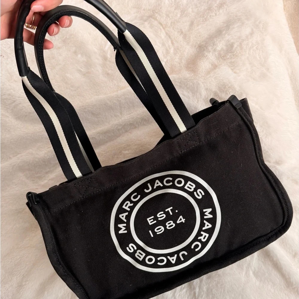 Marc Jacobs Black Canvas Tote with White Logo